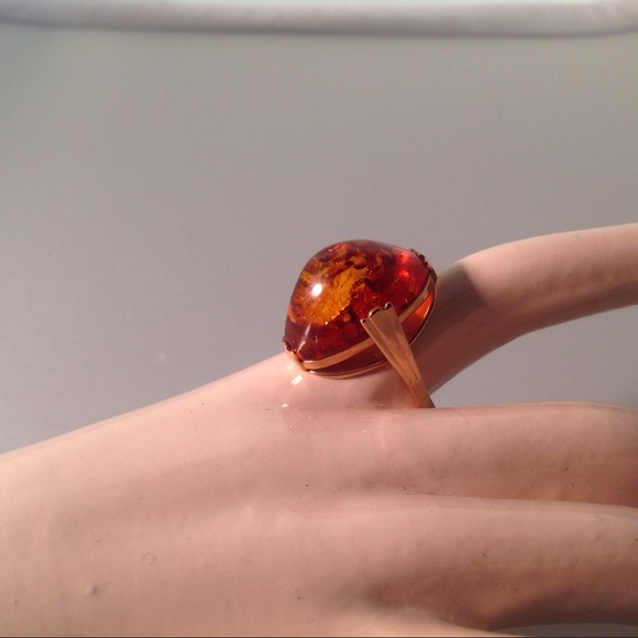 Vintage Russian rose gold Amber ring - Picture 5 of 5